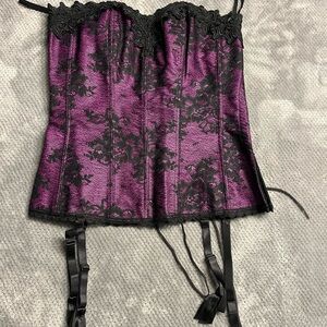 Frederick's of Hollywood Black and Purple Lace Bustier